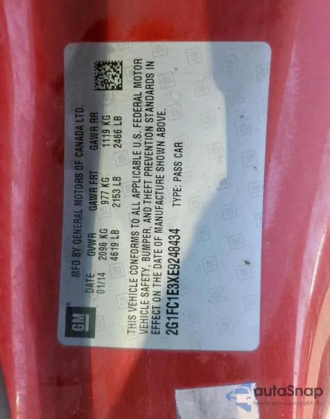 2014 Chevrolet Camaro Lt z USA, uszkodzony, nr VIN 2G1FC1E3XE9248434